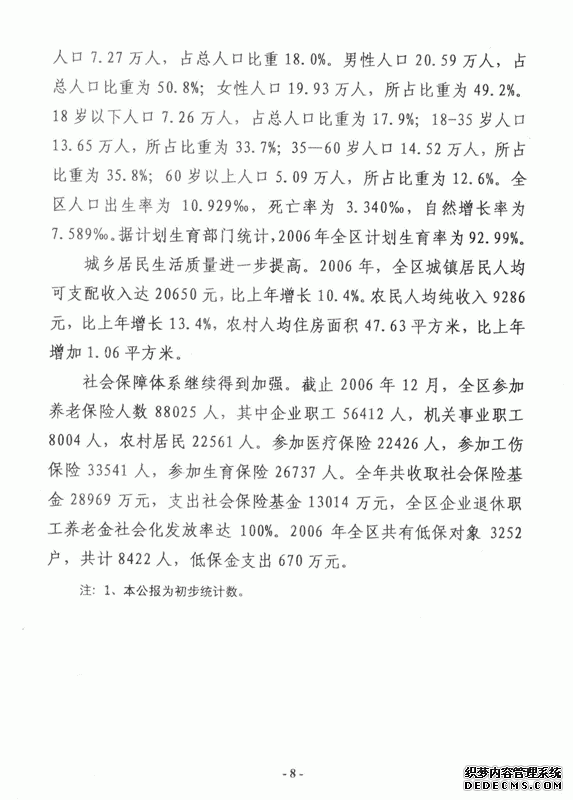 温州市瓯海区2006年国民经济和社会发展统计公报