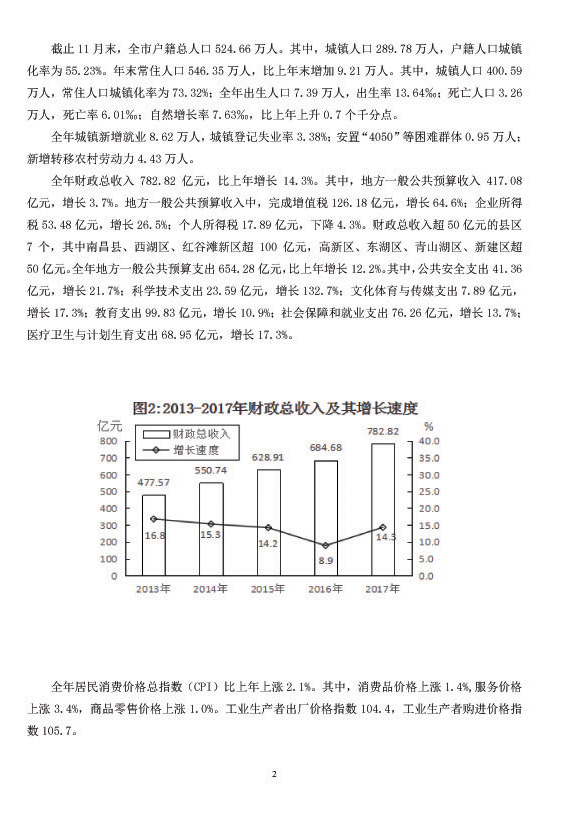 南昌市2017年国民经济和社会发展统计公报