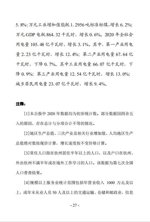 钦州市2020年国民经济和社会发展统计公报