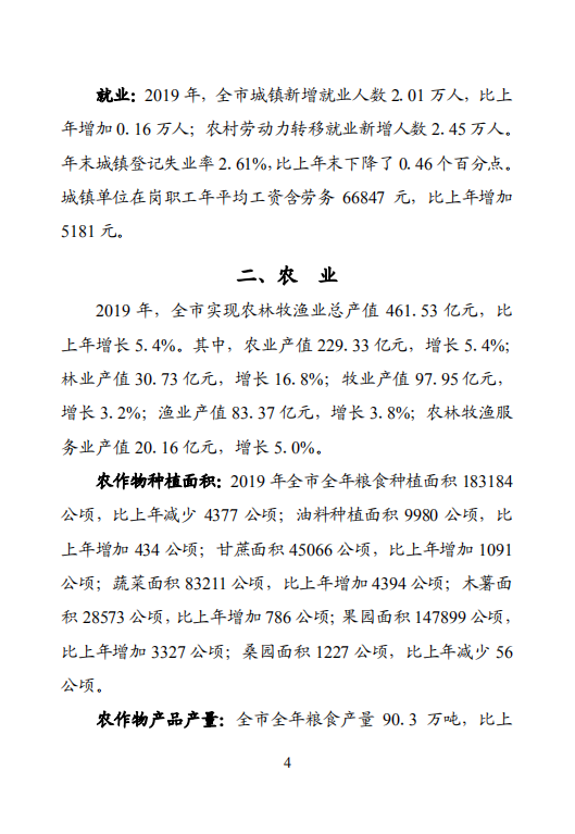 钦州市2019年国民经济和社会发展统计公报