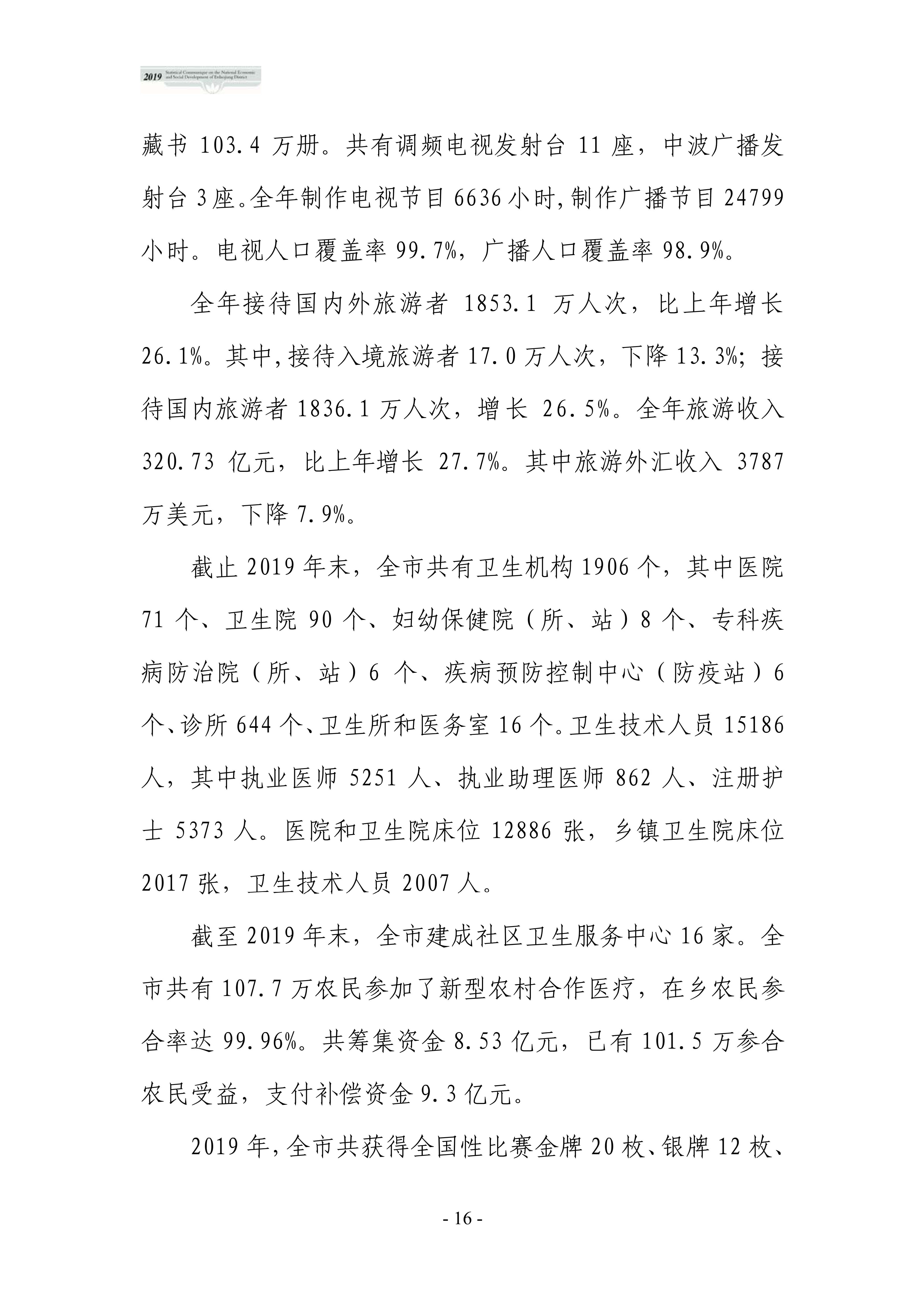 通化市2019年国民经济和社会发展统计公报