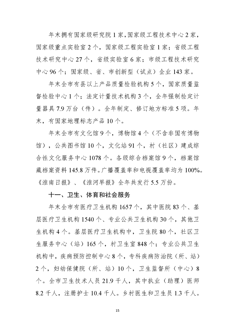 淮南市2021年国民经济和社会发展统计公报