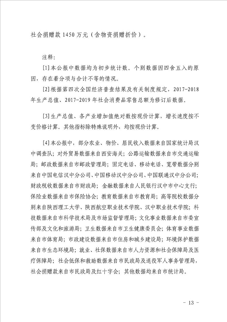 汉中市2021年国民经济和社会发展统计公报