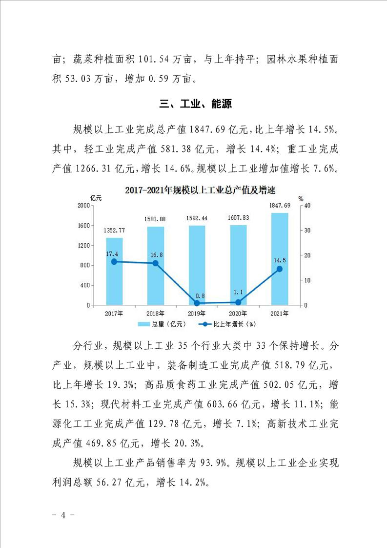 汉中市2021年国民经济和社会发展统计公报